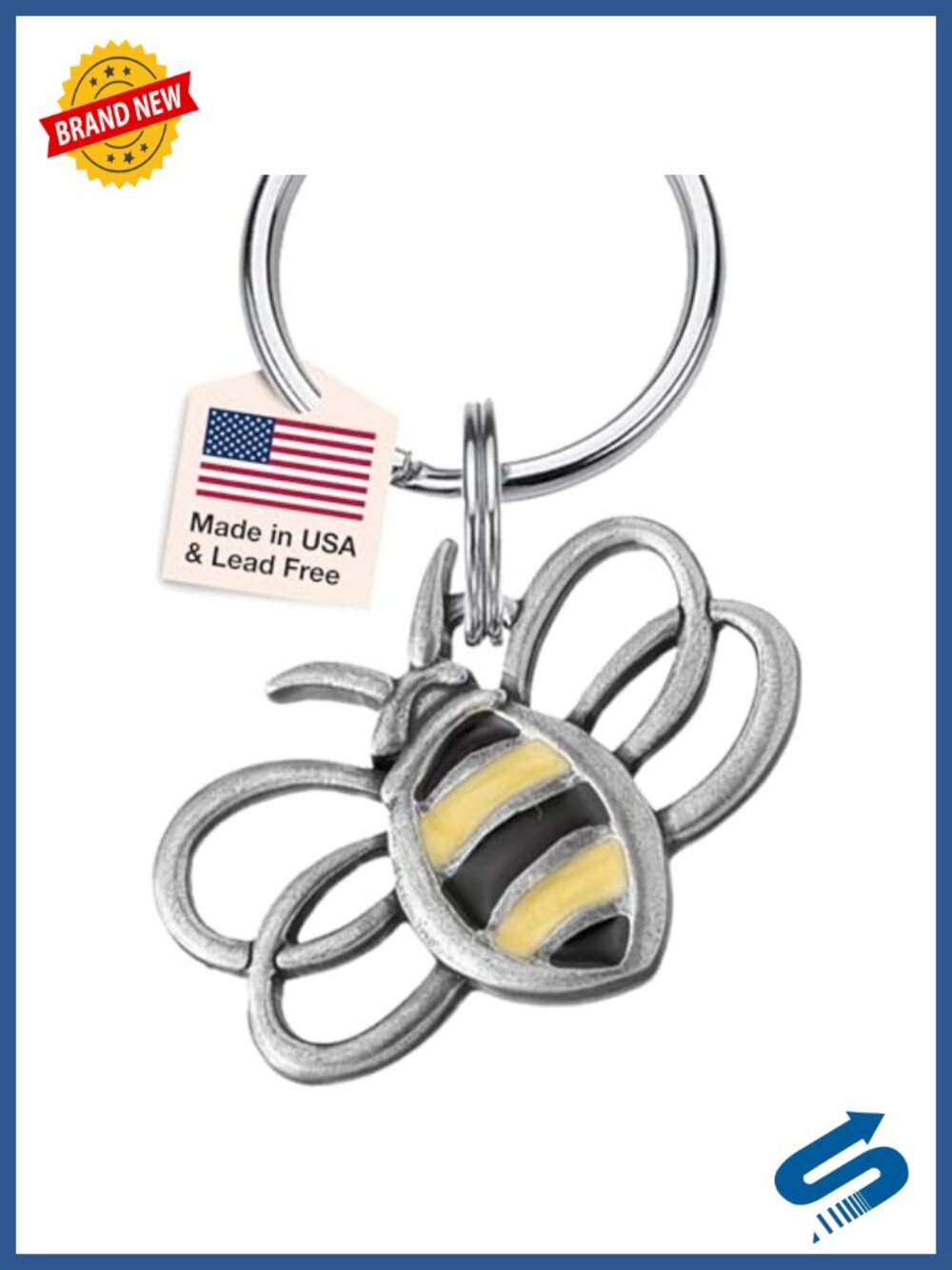 Pewter Bee Keychain Bumble Bee Keyring Handcrafted USA Charm